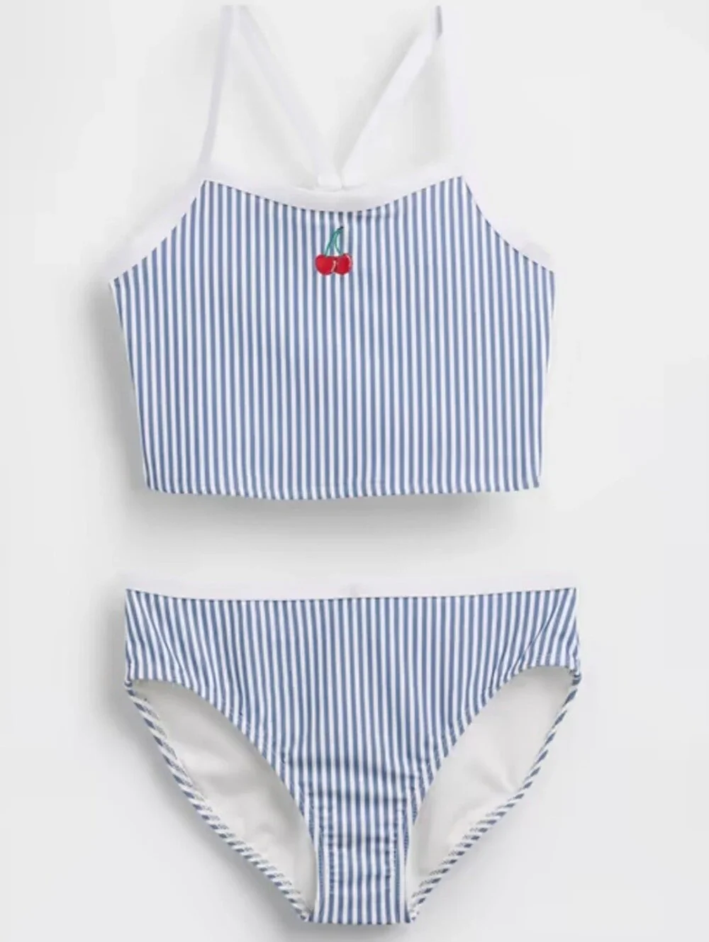 GAP Blue & White Striped Girls Two-Piece Swim Set with Cherry Patch - Picture 1 of 6